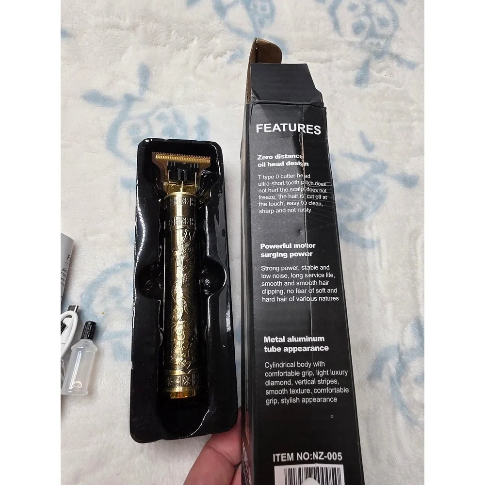 MiniSun Professional Cordless Hair Trimmer Dragon Embossed T-Blade Clipper Gold‎